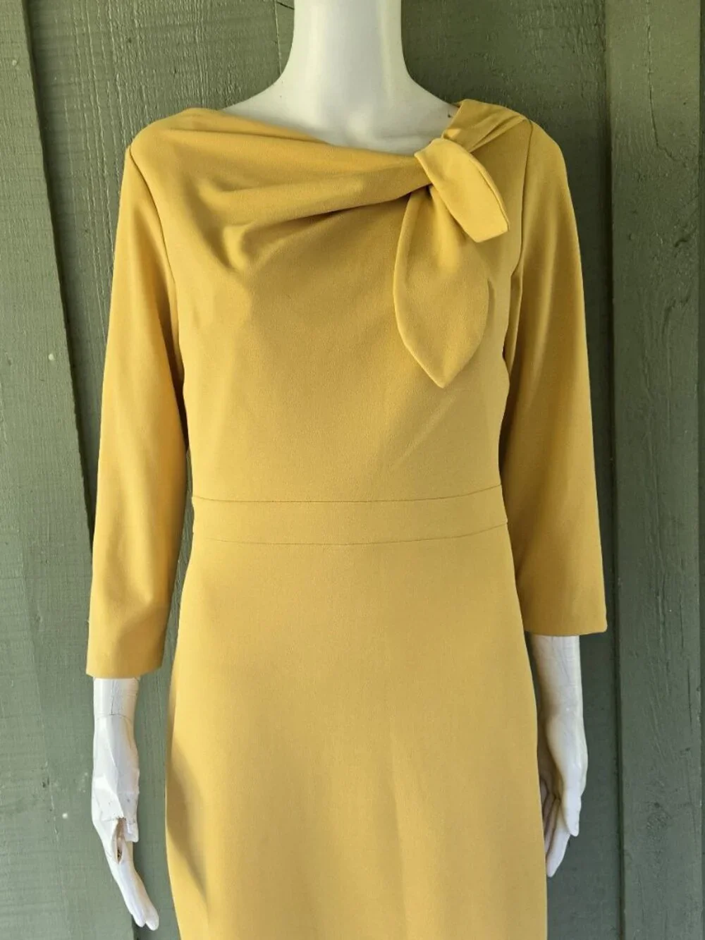NWT CALVIN KLEIN Mustard Yellow Tie Neckline Sheath Dress 8